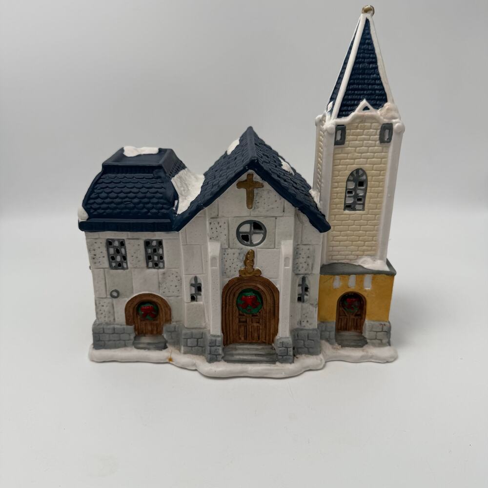 Holiday Snow Village Collectible Lighted Church & Cottage House Set Christmas - Picture 2 of 9
